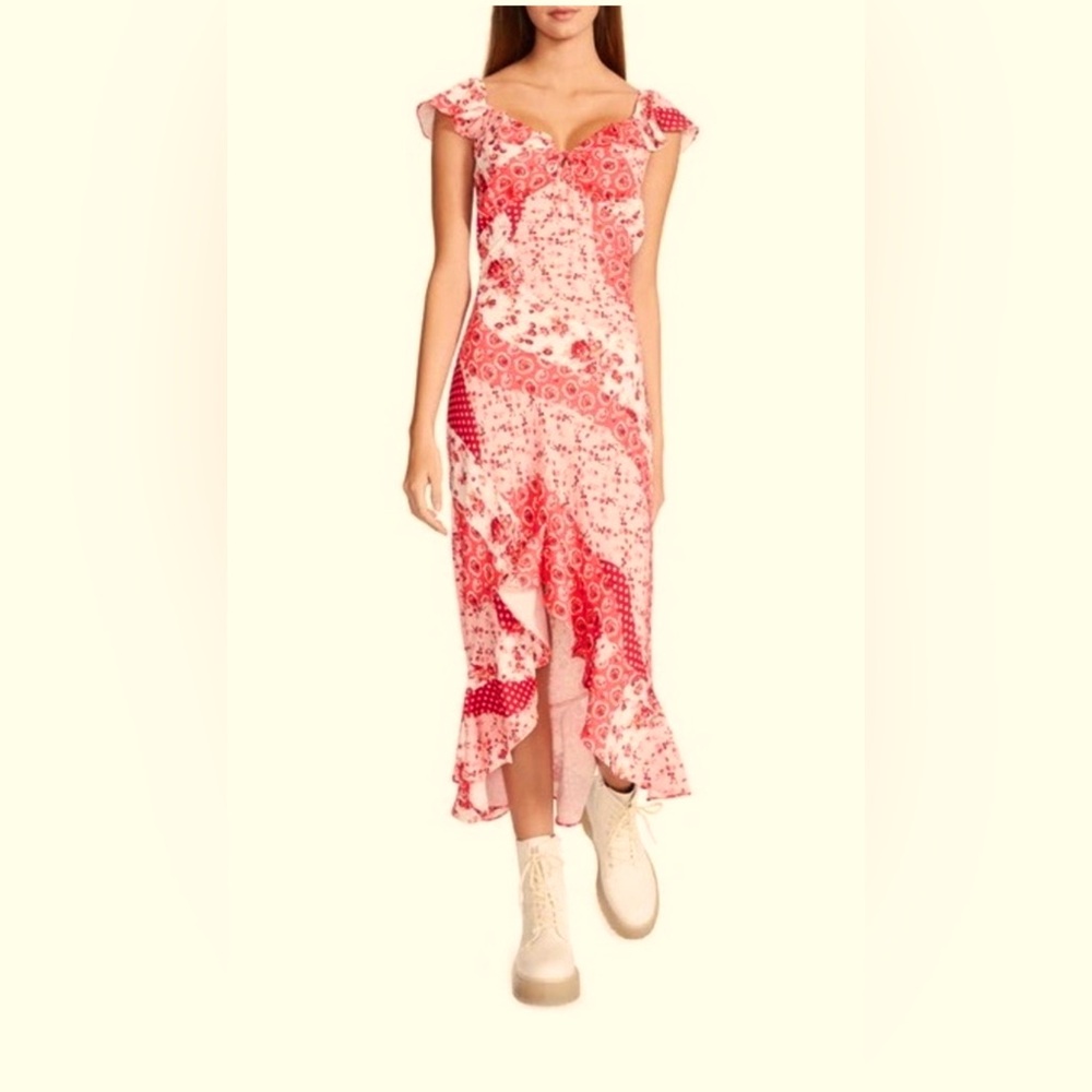 COPY - La Napoule Patchwork Ruffled High- Low Dress Betsey Johnson Size XS